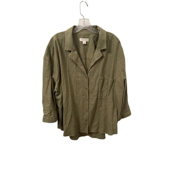 Nordstrom Treasure and Bond linen blend olive women's button down size 2xl - Picture 1 of 3
